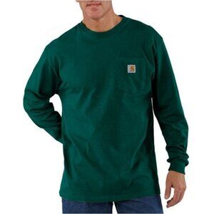 Carhartt Mens Original Fit Long Sleeve T-Shirt Green Pocket Style Small